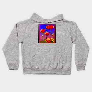 Retro Graphic Novel Style Field of Red Poppies (MD23Mrl014) Kids Hoodie